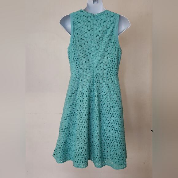 NICOLE BY NICOLE MILLER Green Teal Eyelet Sleeveless A-line Mini Dress Size 4 - Picture 3 of 10